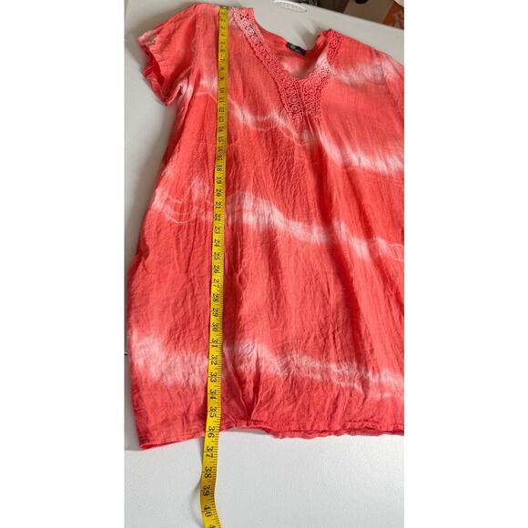 JM Italy Tunic Dress Womens XL Pink Linen Lace Beachy Coastal Vacation Cover up - Picture 5 of 12